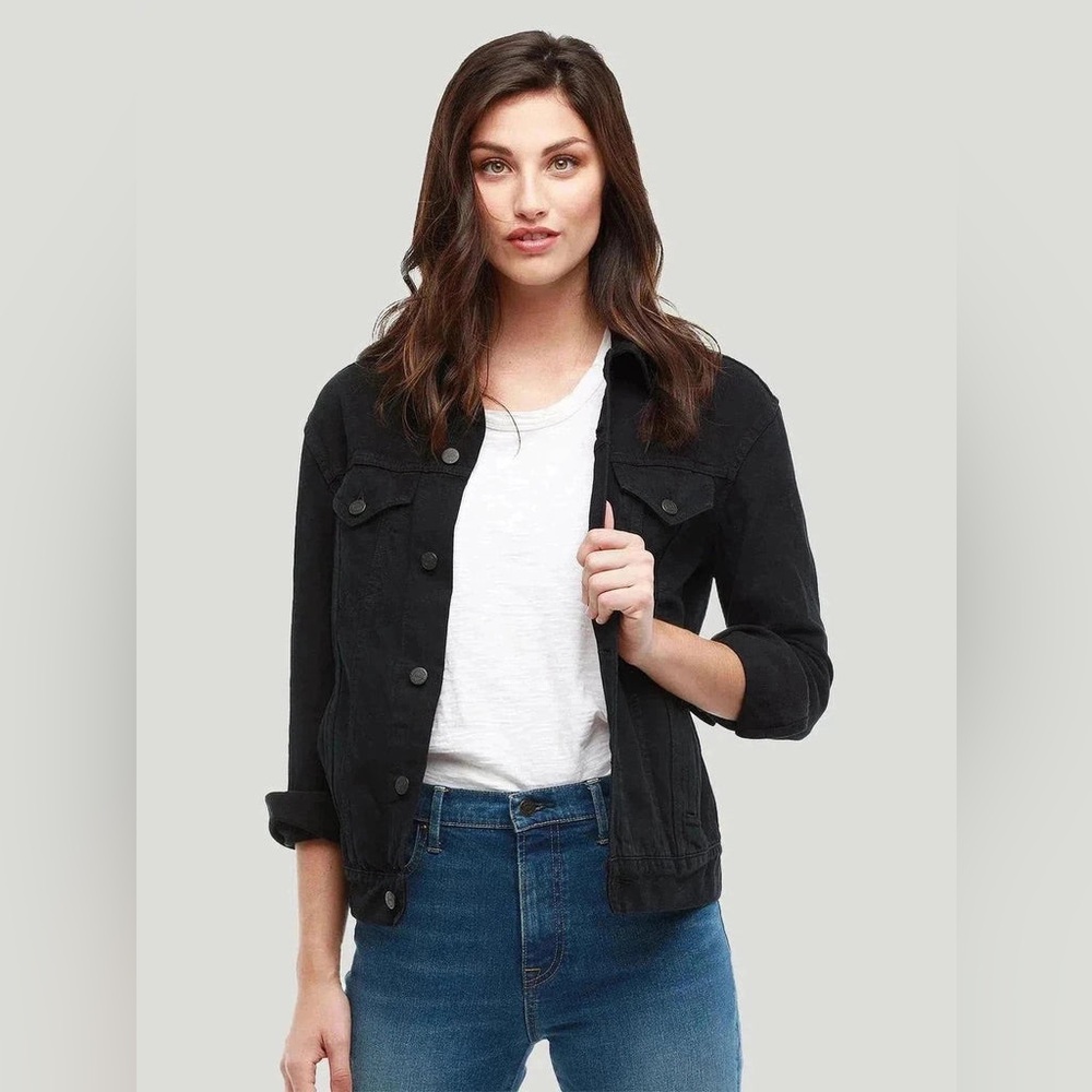 ABLE Minelia Denim Jacket Button Front Dark Black Size XL